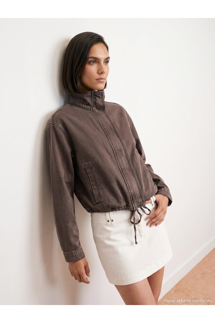 65391 %100 Pamuk Oversize Kot Ceket-Kahve