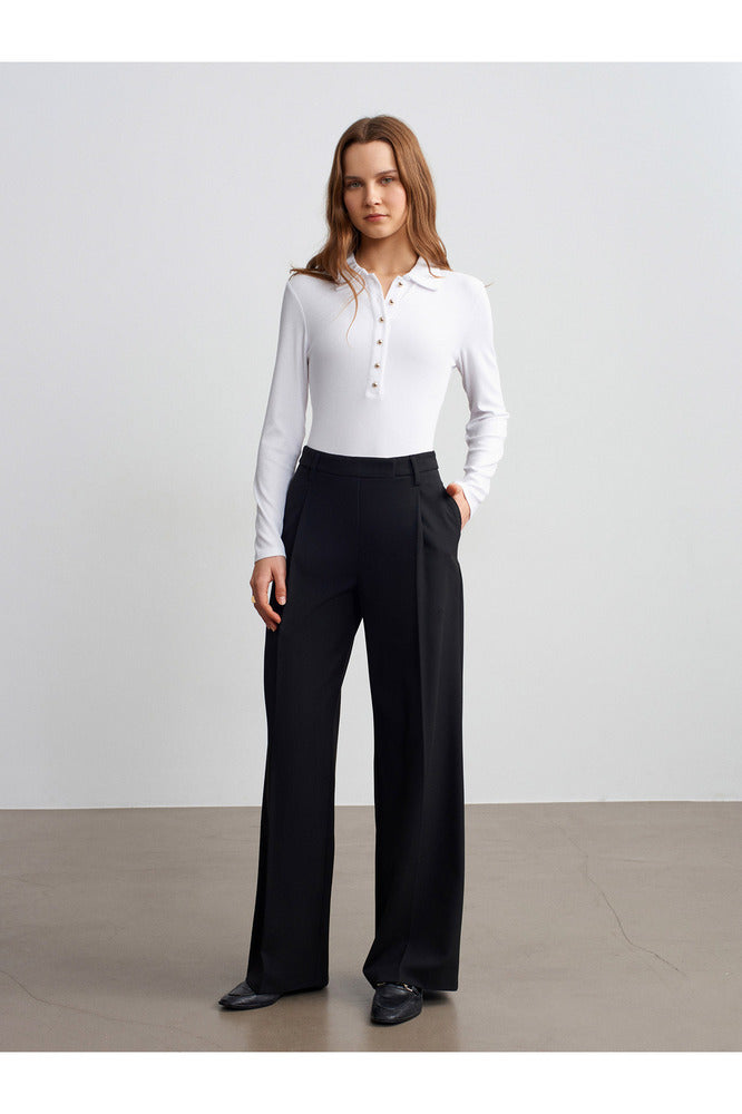 32671 Düğme Detaylı Polo Yaka Top-Açık Kahve