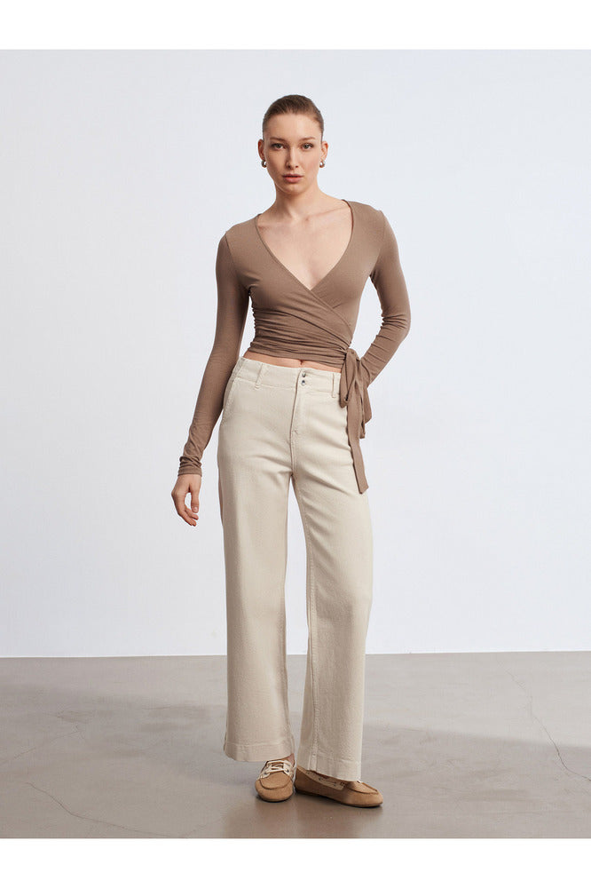 32645 Uzun Kollu Kruvaze Top-Bordo