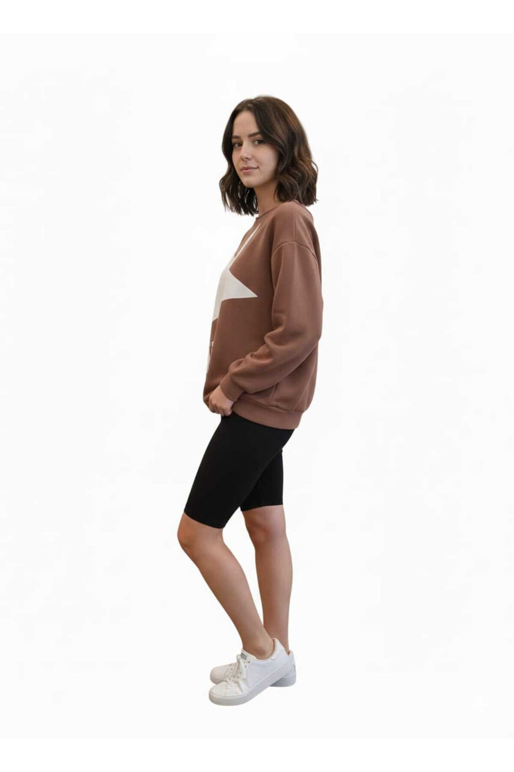 Kadın Oversize Baskılı Rahat Kalıp Sweatshirt - Kahverengi