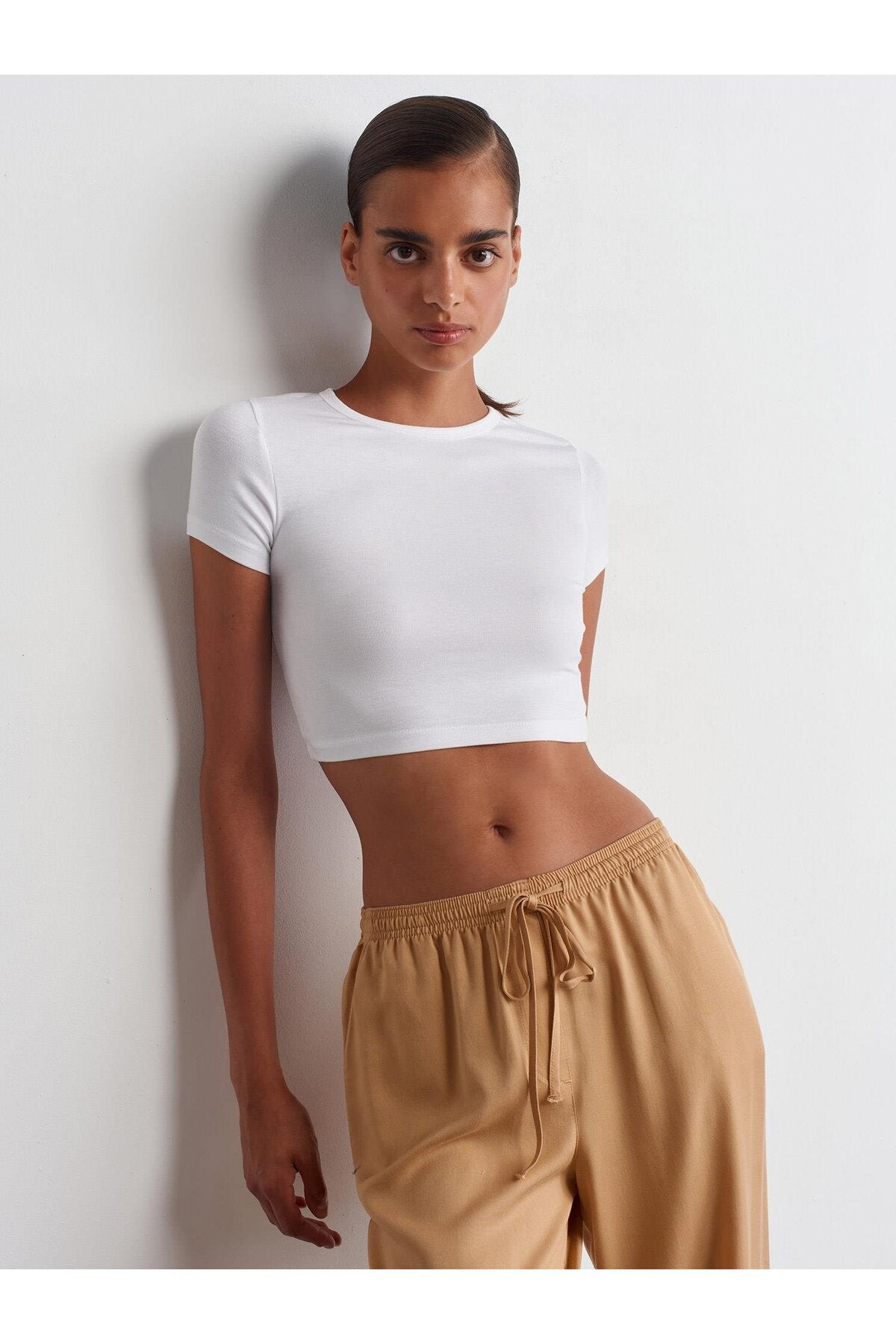 31104 Modal Crop Top-Siyah - Beyaz