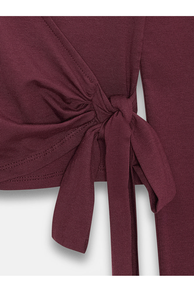 32645 Uzun Kollu Kruvaze Top-Bordo