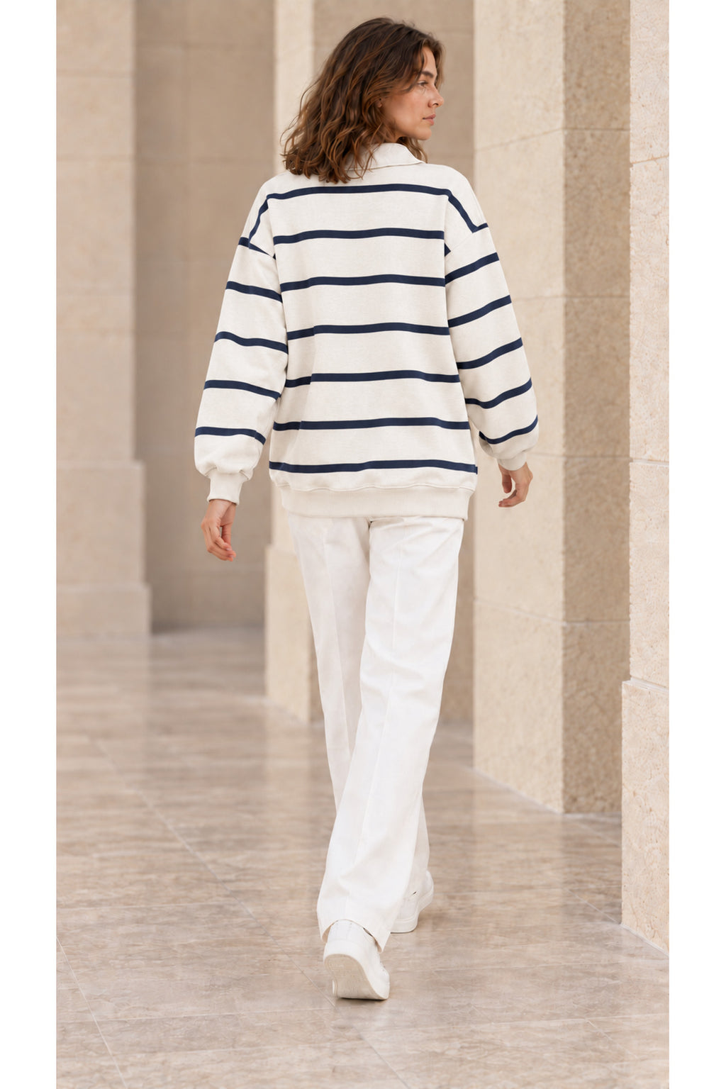 Kadın polo yaka 3 iplik oversize sweatshirt 3698