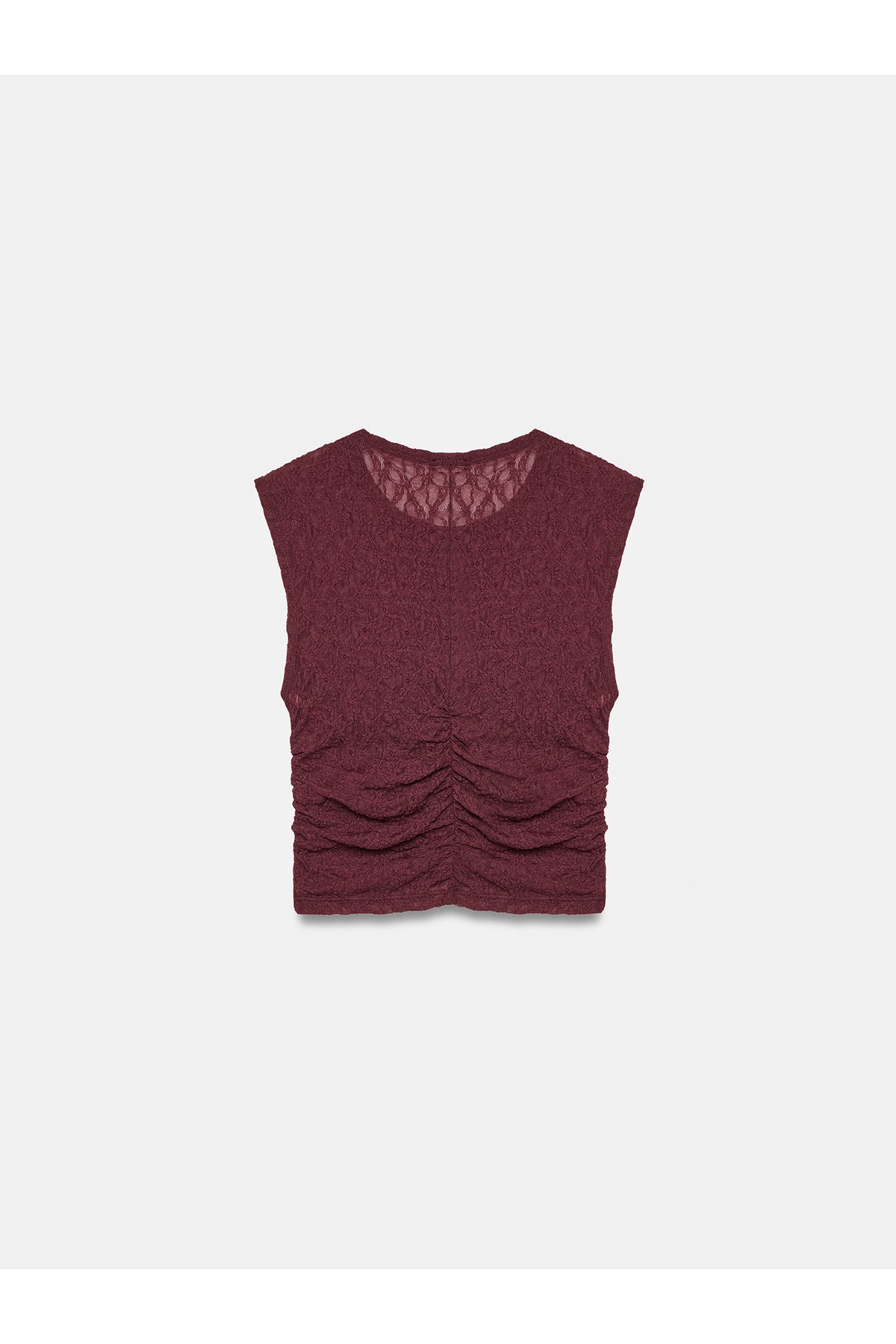 32492 Büzgülü Dantel Top-Siyah - Bordo