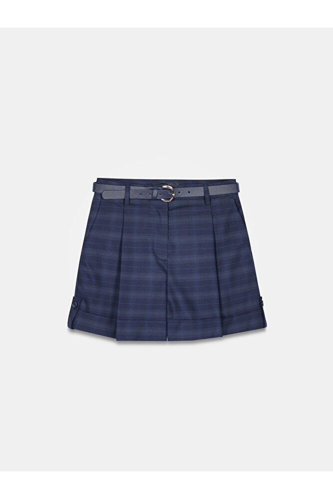 72253 Kemerli Pensli Mini Şort-Lacivert