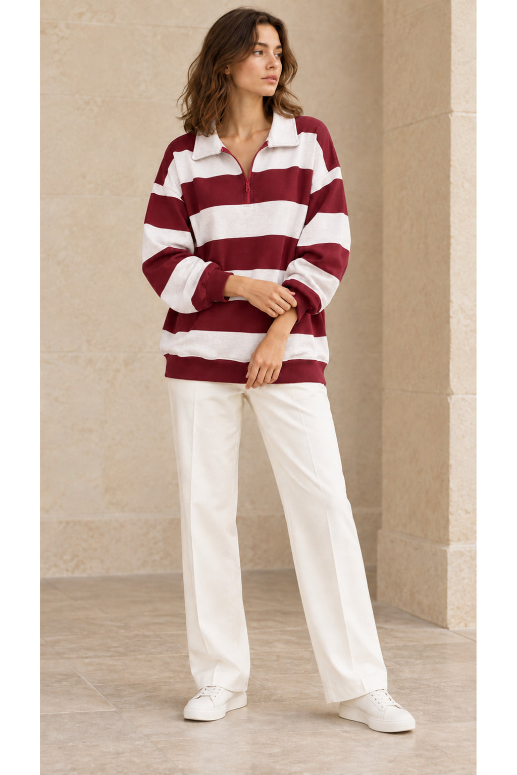 Kadın polo yaka 3 iplik oversize sweatshirt 3456