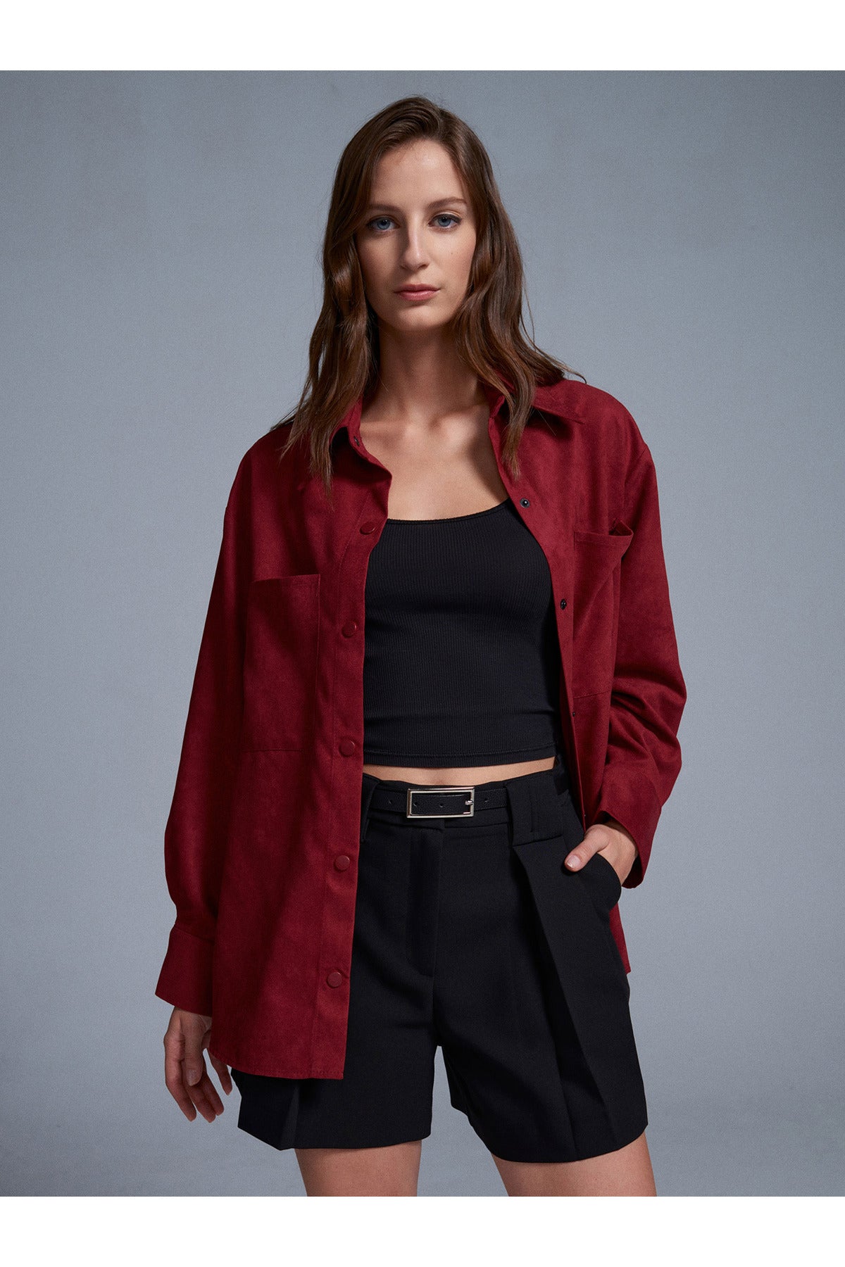 50532 Süet Gömlek Ceket-Bordo - Bordo