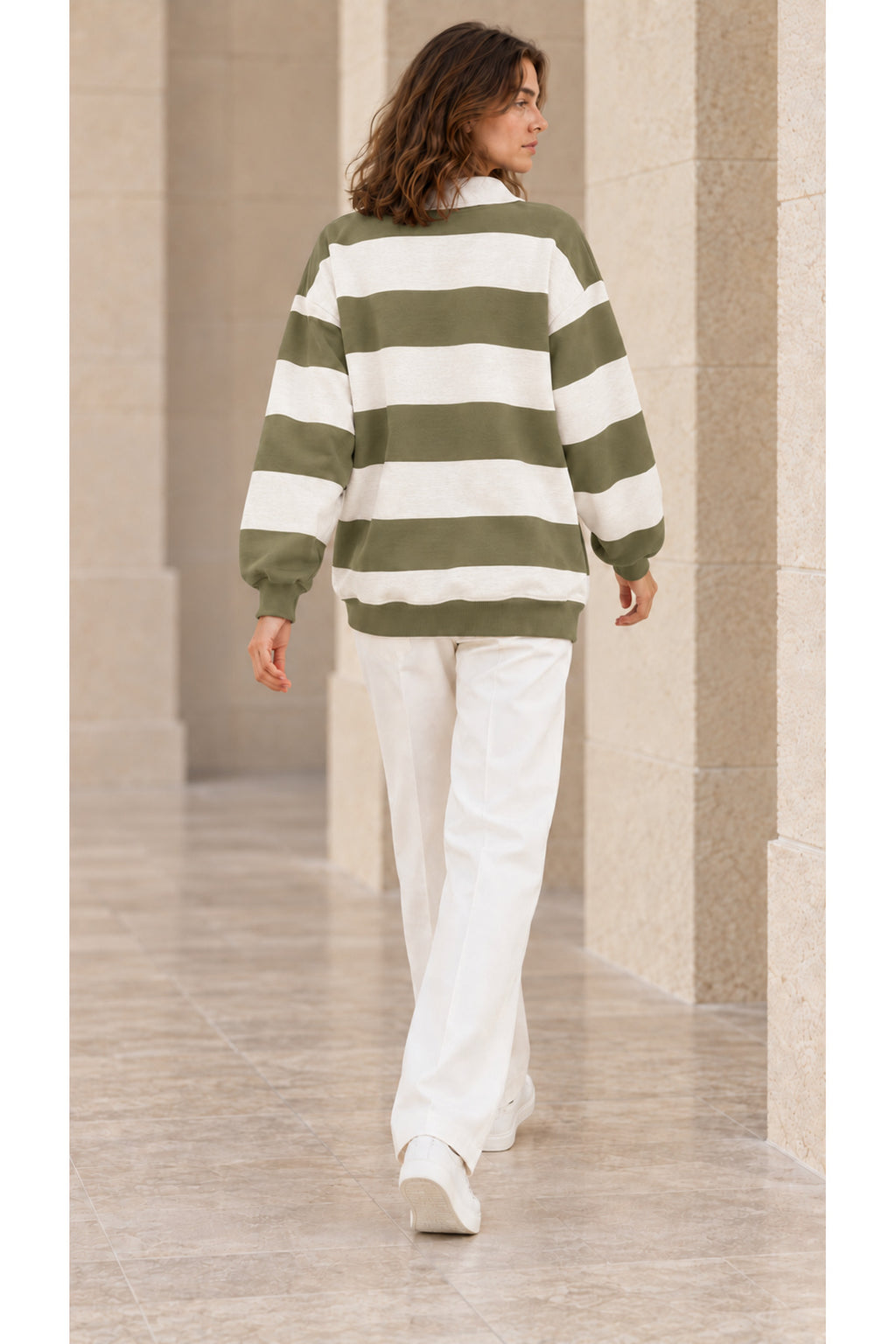Kadın polo yaka 3 iplik oversize sweatshirt 3456