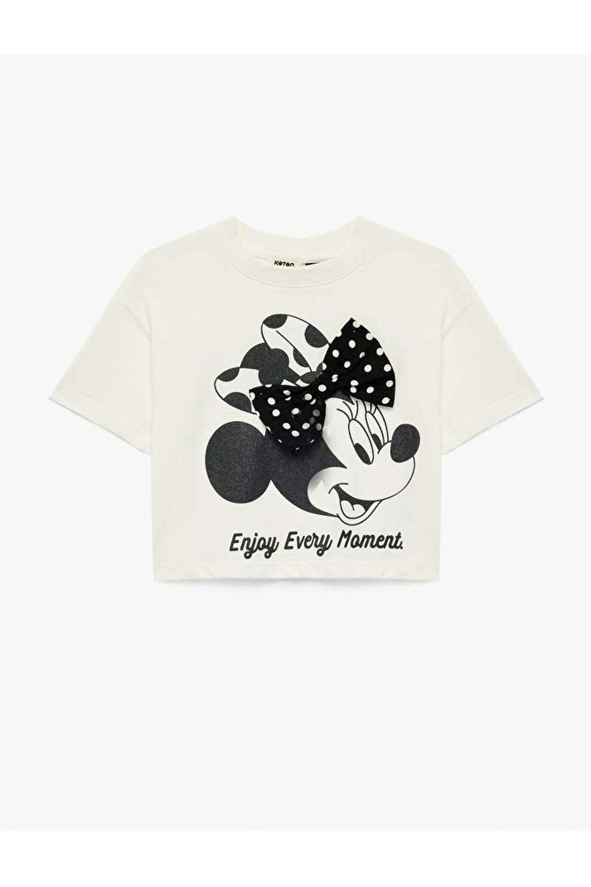 Lisanslı Minnie Mouse Baskılı Ekru Kız Çocuk T-Shirt 6SKG10198AK