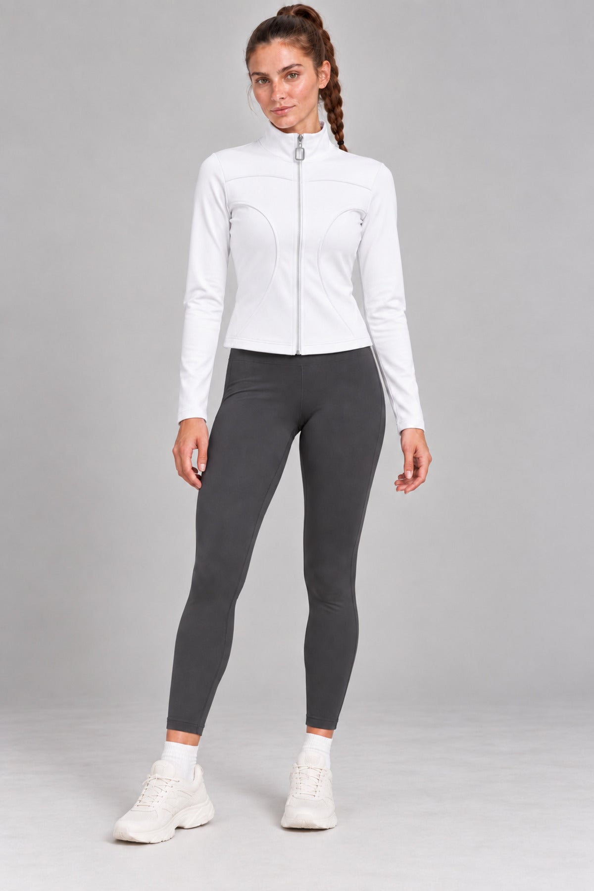 11040 Kadın Bel Oturtmalı Fermuarlı Slim Fit Badi - Beyaz