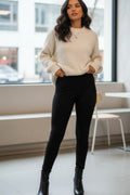 Kadın Parlak Taş Detaylı Siyah Yüksek Bel Tayt Şık ve Toparlayıcı - Siyah