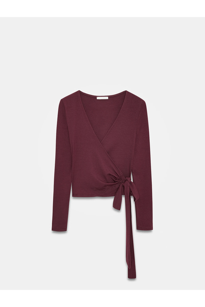 32645 Uzun Kollu Kruvaze Top-Bordo