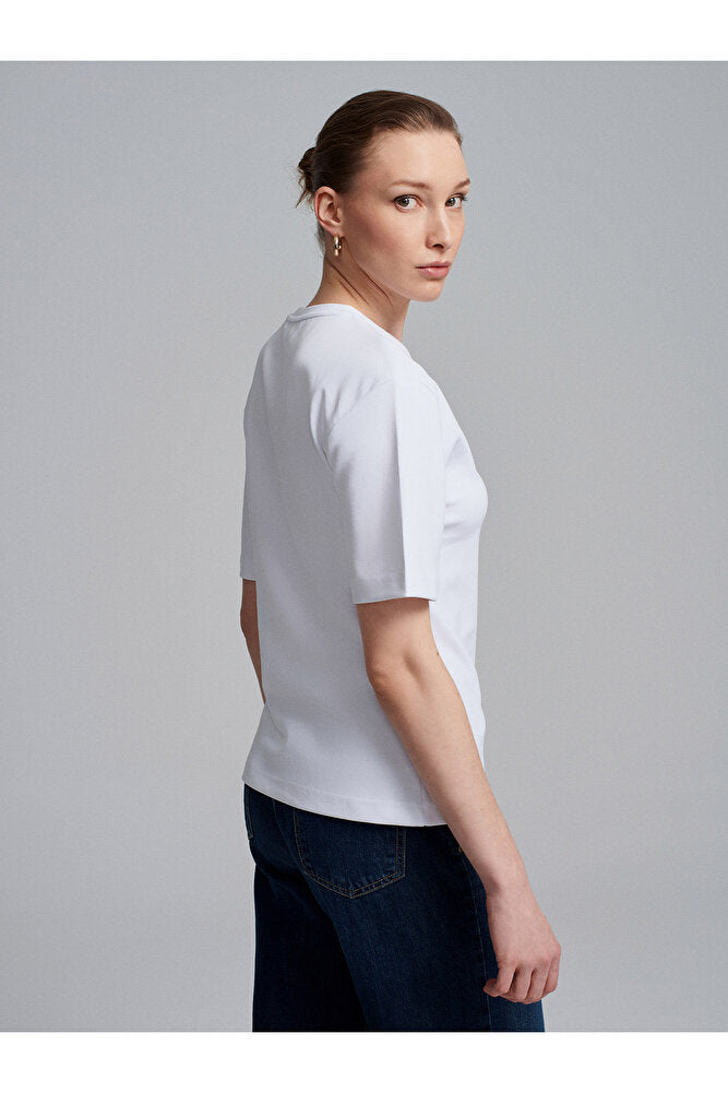 32445 Aksesuar Detaylı Basic T-Shirt-Koyu Kahve