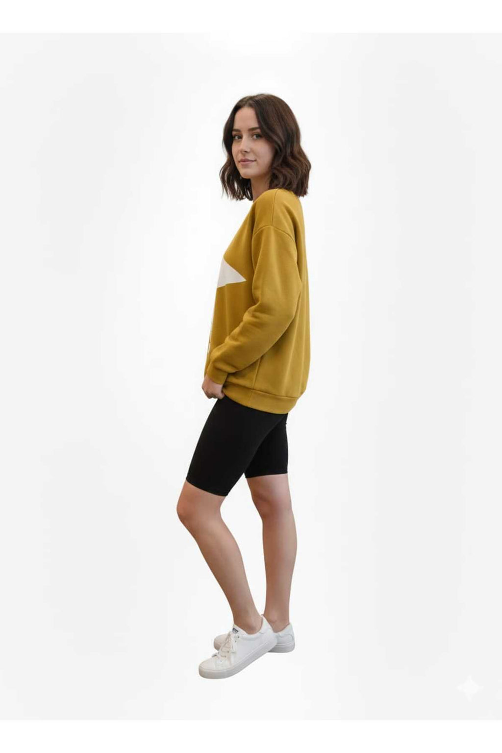 Kadın Oversize Baskılı Rahat Kalıp Sweatshirt - Sarı