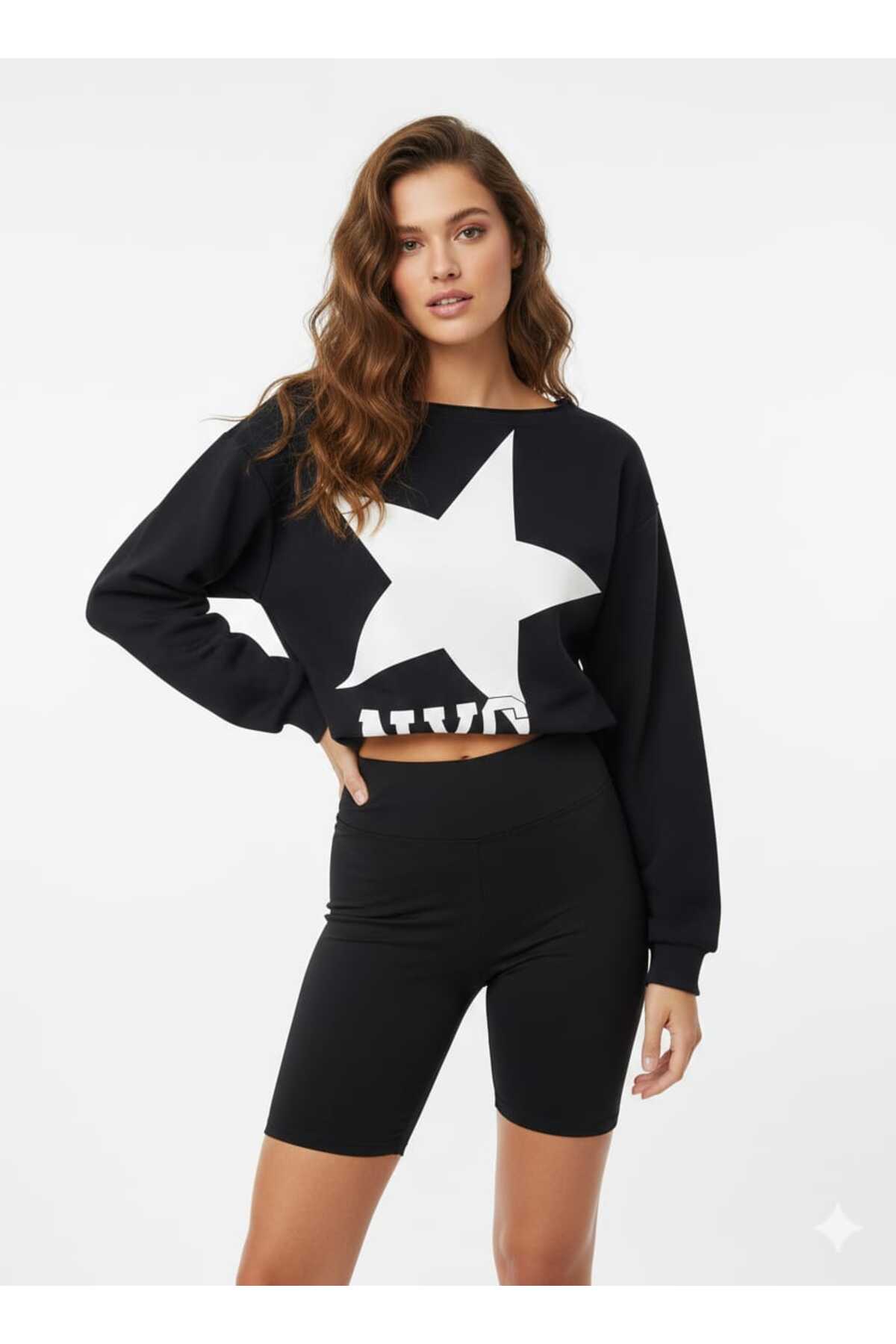 Kadın Oversize Baskılı Rahat Kalıp Sweatshirt - Siyah