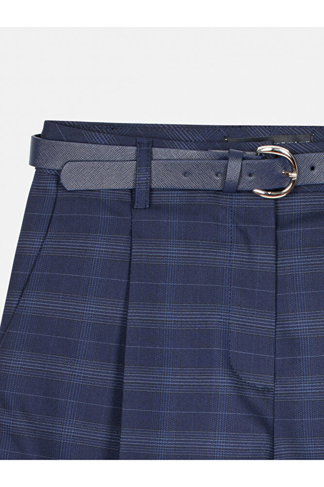 72253 Kemerli Pensli Mini Şort-Lacivert