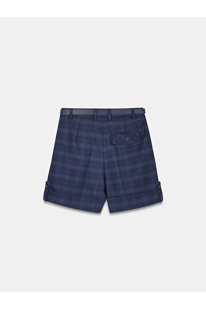72253 Kemerli Pensli Mini Şort-Lacivert
