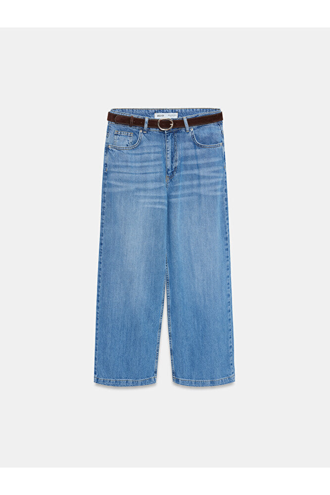 72298 Kemerli Geniş Paça Jean-Mavi