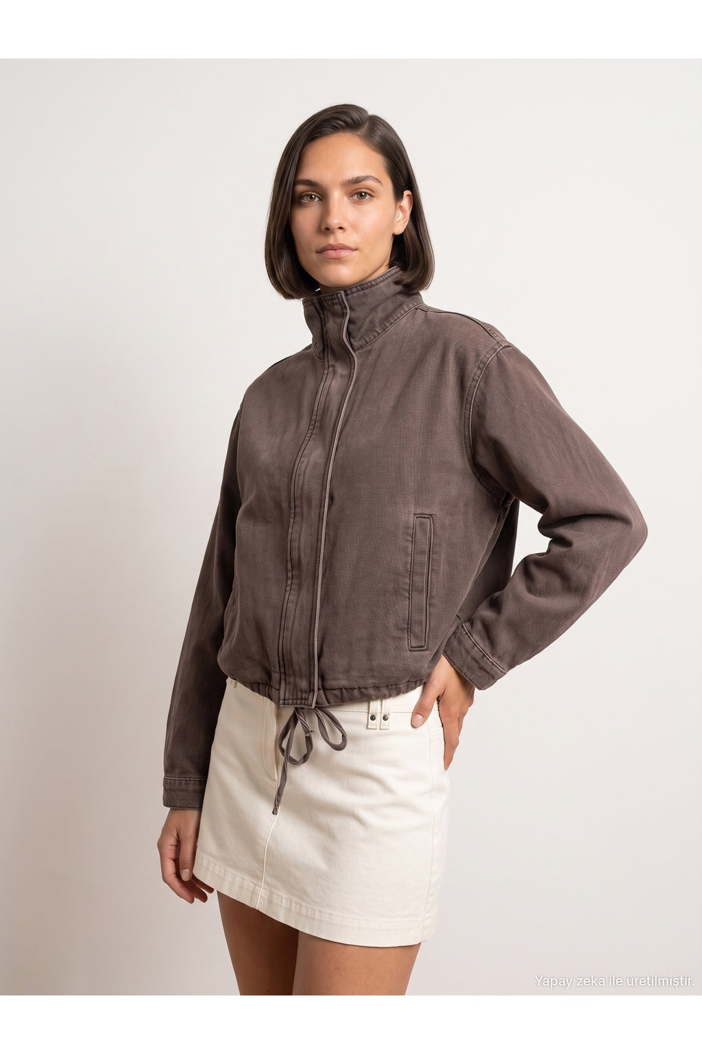 65391 %100 Pamuk Oversize Kot Ceket-Kahve - Kahve
