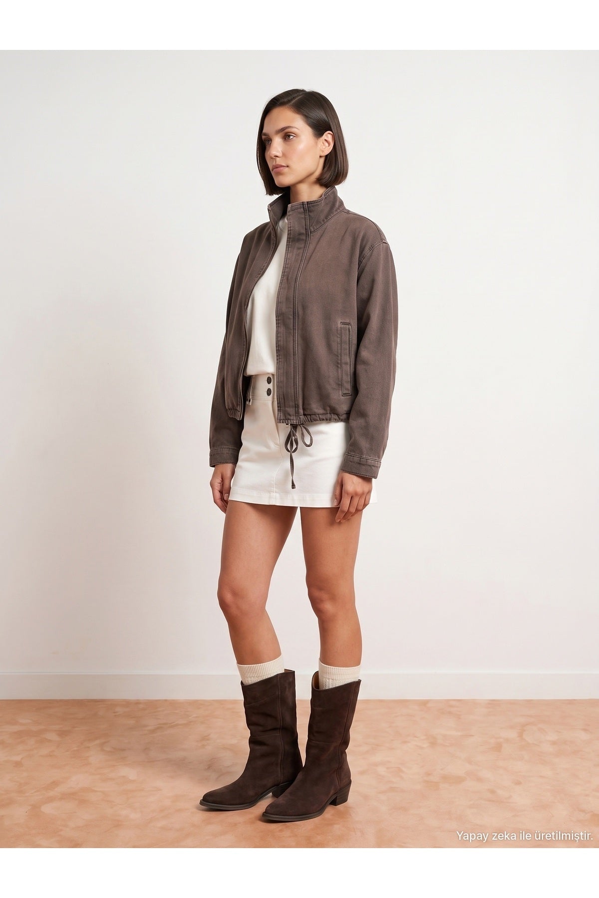 65391 %100 Pamuk Oversize Kot Ceket-Kahve - Kahve