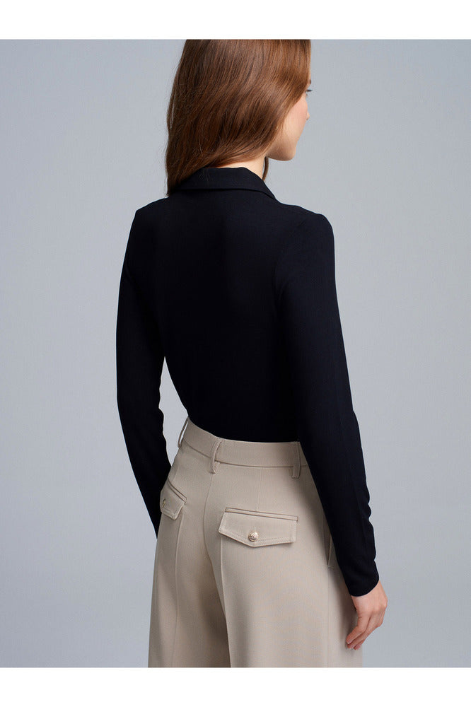 32671 Düğme Detaylı Polo Yaka Top-Açık Kahve