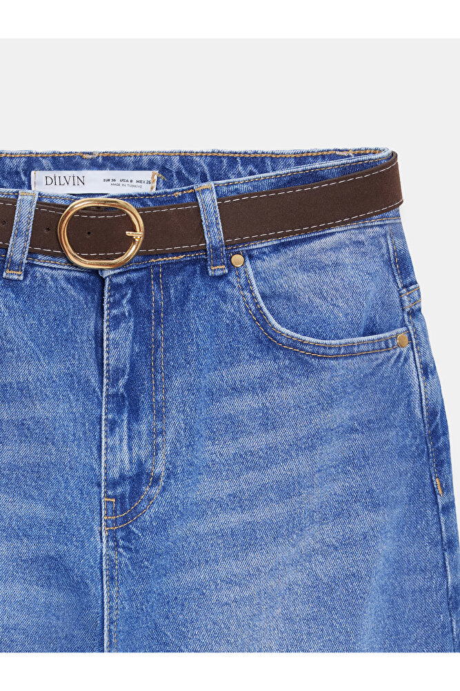72299 Kemerli Kısa Pantolon-Mavi