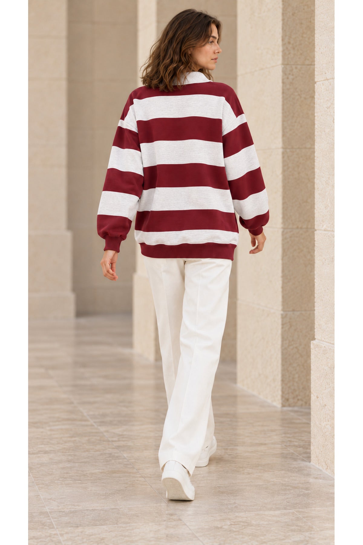 Kadın polo yaka 3 iplik oversize sweatshirt 3456
