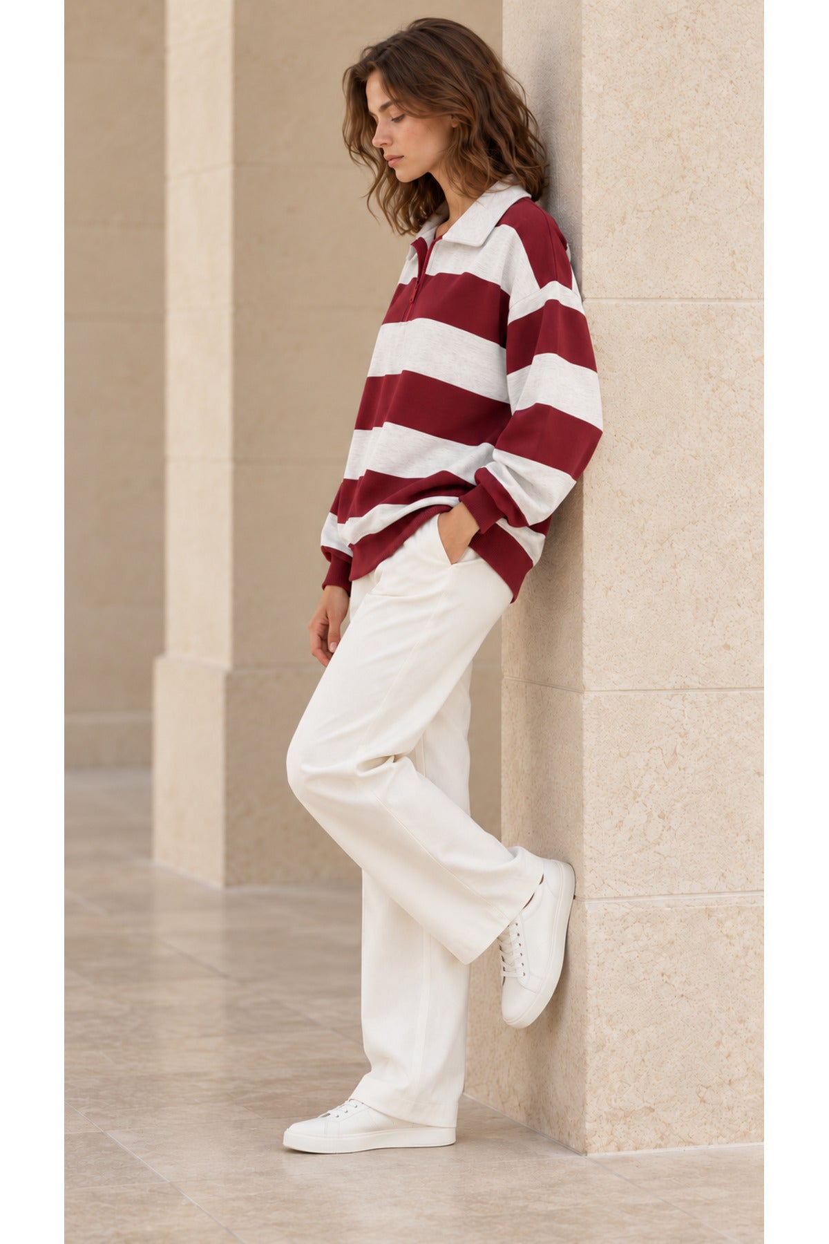 Kadın polo yaka 3 iplik oversize sweatshirt 3456