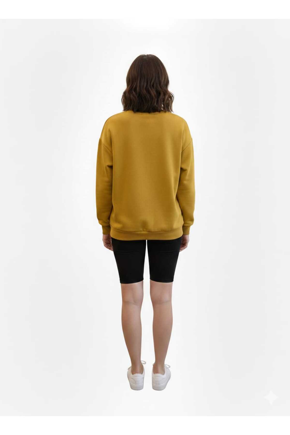 Kadın Oversize Baskılı Rahat Kalıp Sweatshirt - Sarı