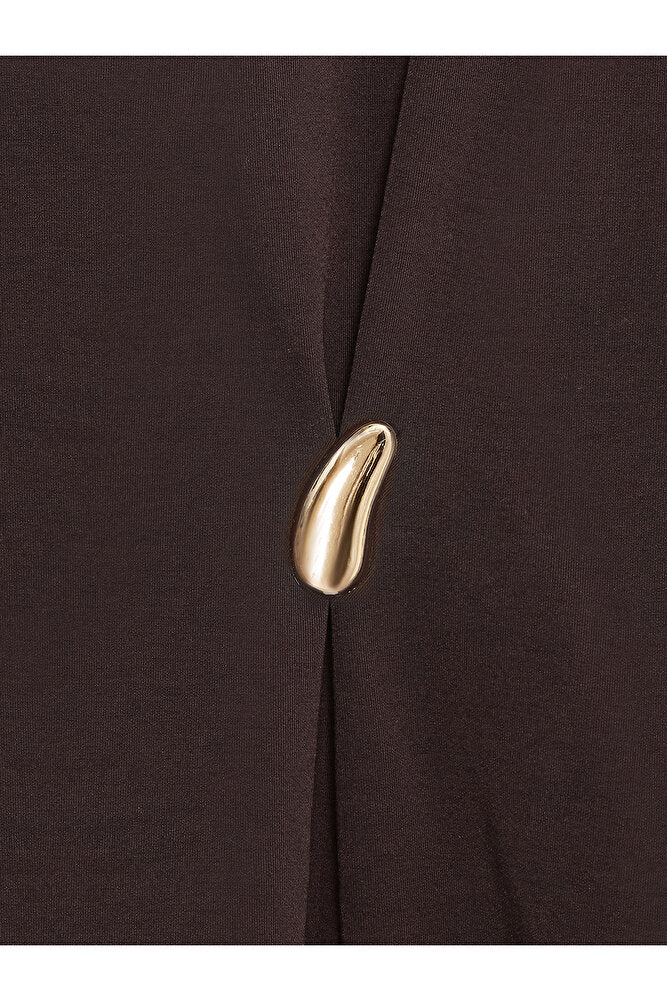 32445 Aksesuar Detaylı Basic T-Shirt-Koyu Kahve