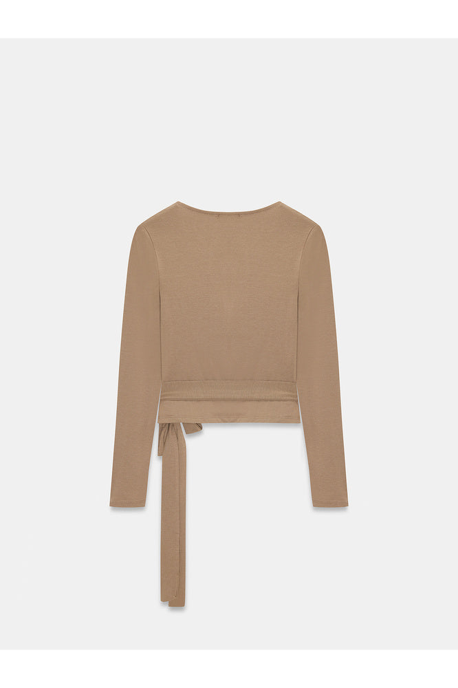 32645 Uzun Kollu Kruvaze Top-Bordo