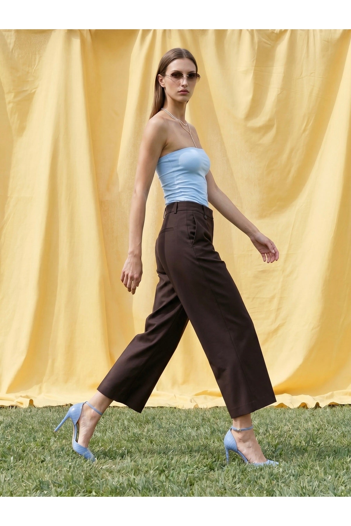 20659 Bandeau Top-Açık Sarı - Açık Mavi