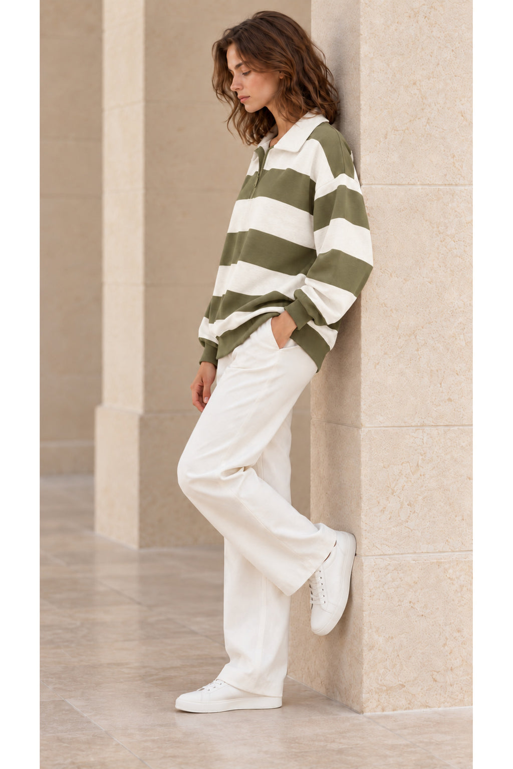 Kadın polo yaka 3 iplik oversize sweatshirt 3456
