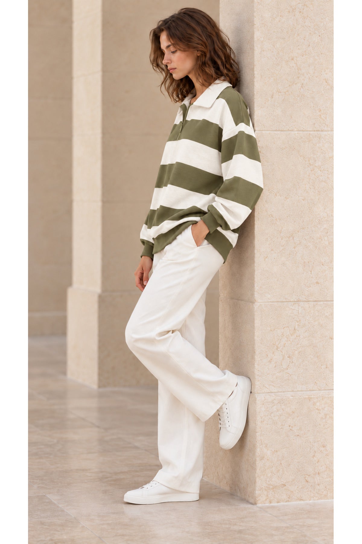 Kadın polo yaka 3 iplik oversize sweatshirt 3456