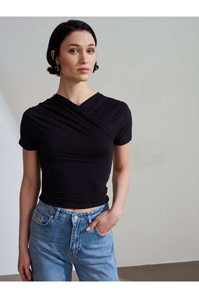 32659 Drapeli Kısa Kollu Top-Taş