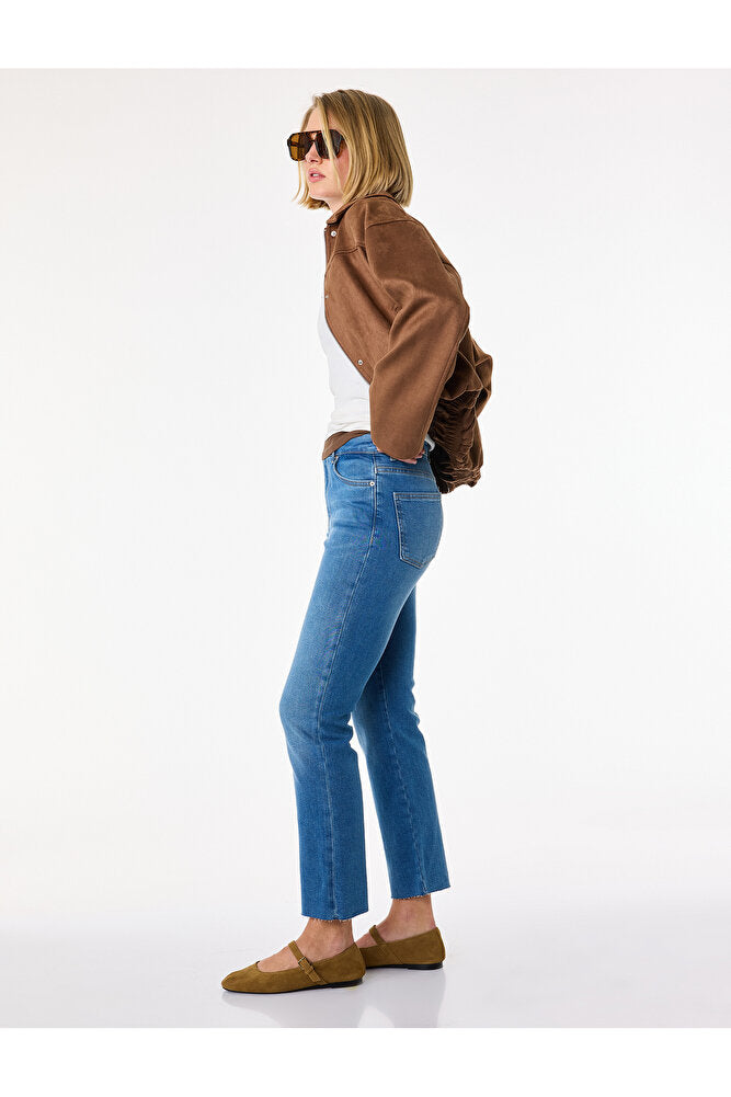 Normal Bel Dar Kesim Düğmeli Pamuklu İspanyol Paça Denim Pantolon - Flare Jeans