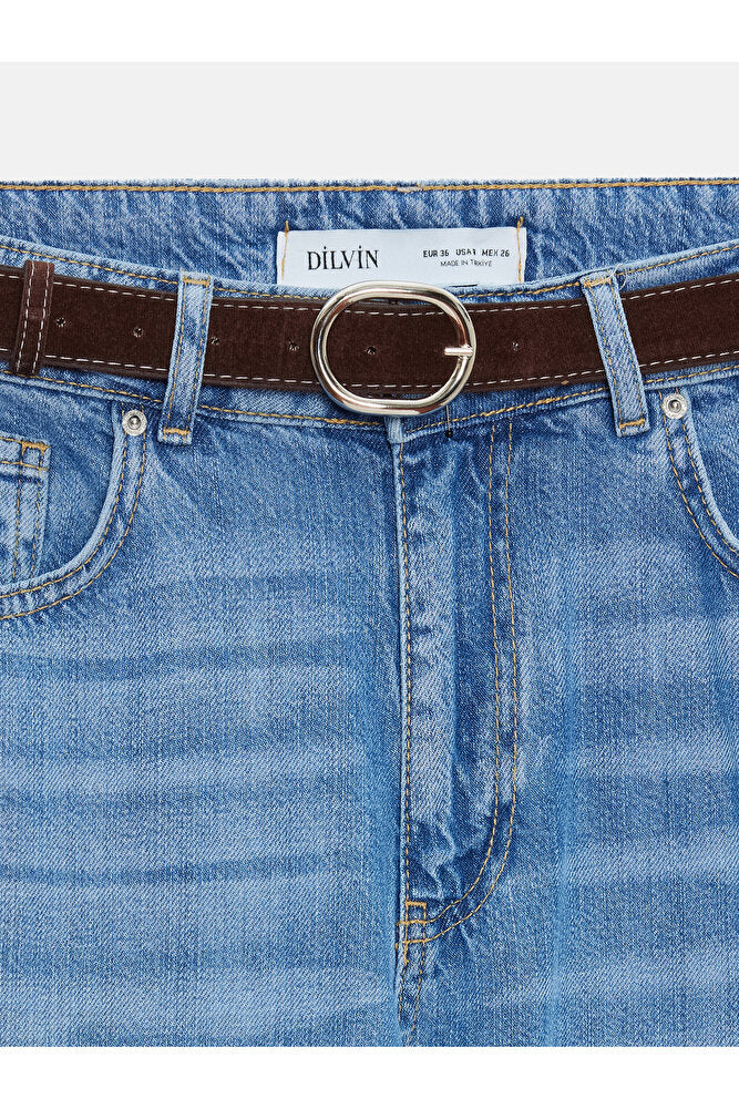 72298 Kemerli Geniş Paça Jean-Mavi