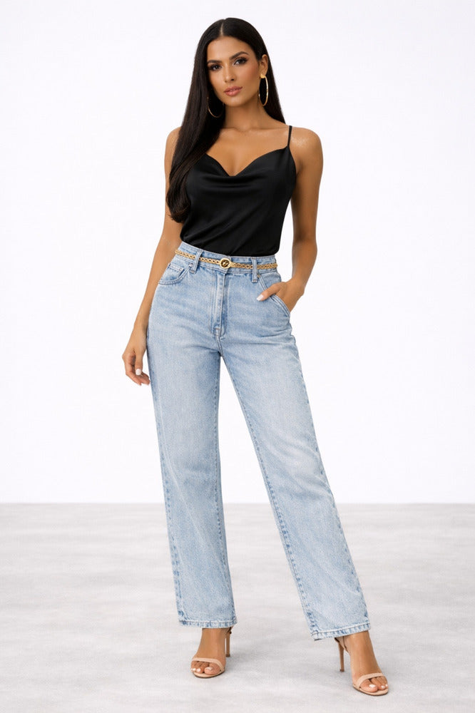 10905 Kadın %100 Pamuk Straight Length Yıkamalı Kot Pantolon