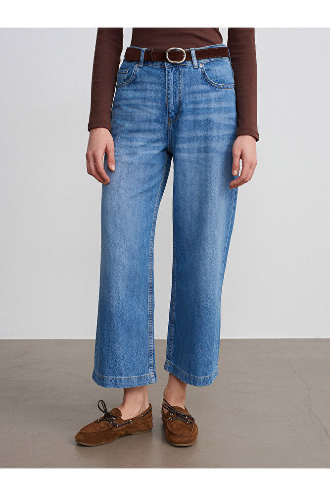 72298 Kemerli Geniş Paça Jean-Mavi