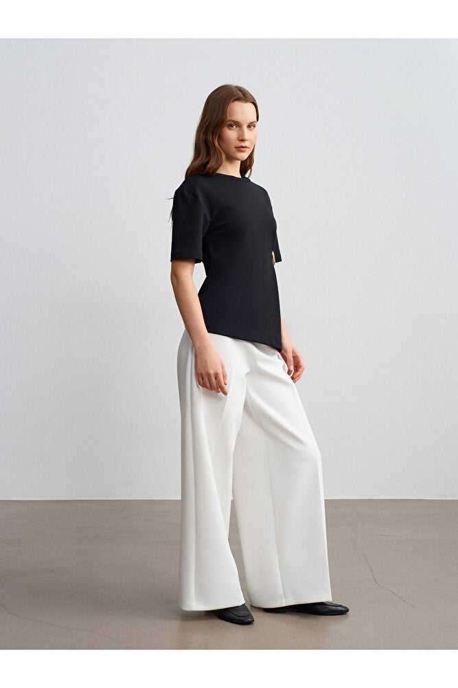 32445 Aksesuar Detaylı Basic T-Shirt-Koyu Kahve