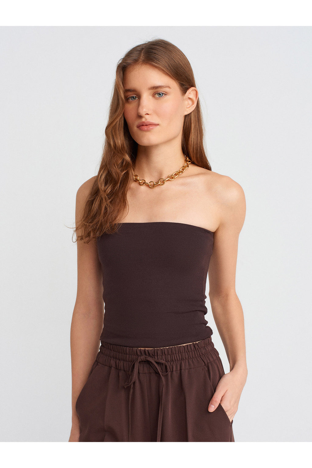 20659 Bandeau Top-Açık Sarı - Kahverengi