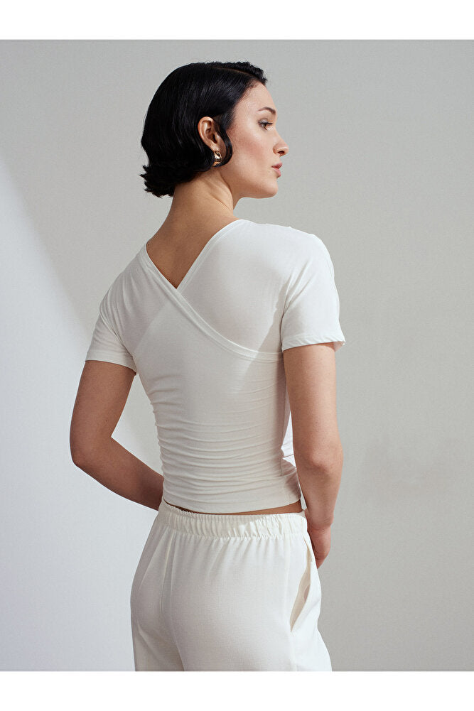32659 Drapeli Kısa Kollu Top-Taş