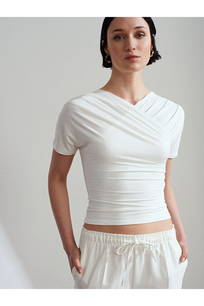 32659 Drapeli Kısa Kollu Top-Taş