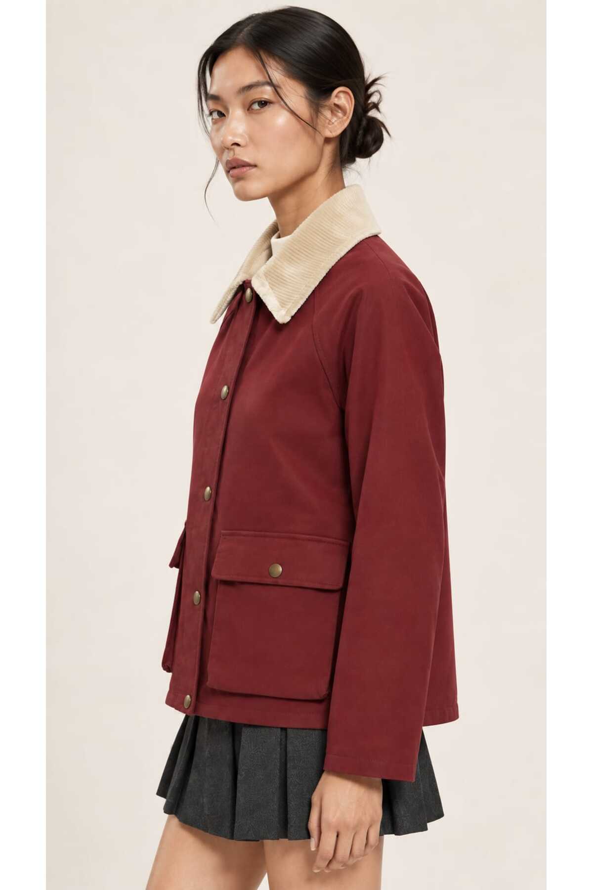 Kadın oversize kalıp yaka kadife garnitürlü oversize şişme trençkot 852