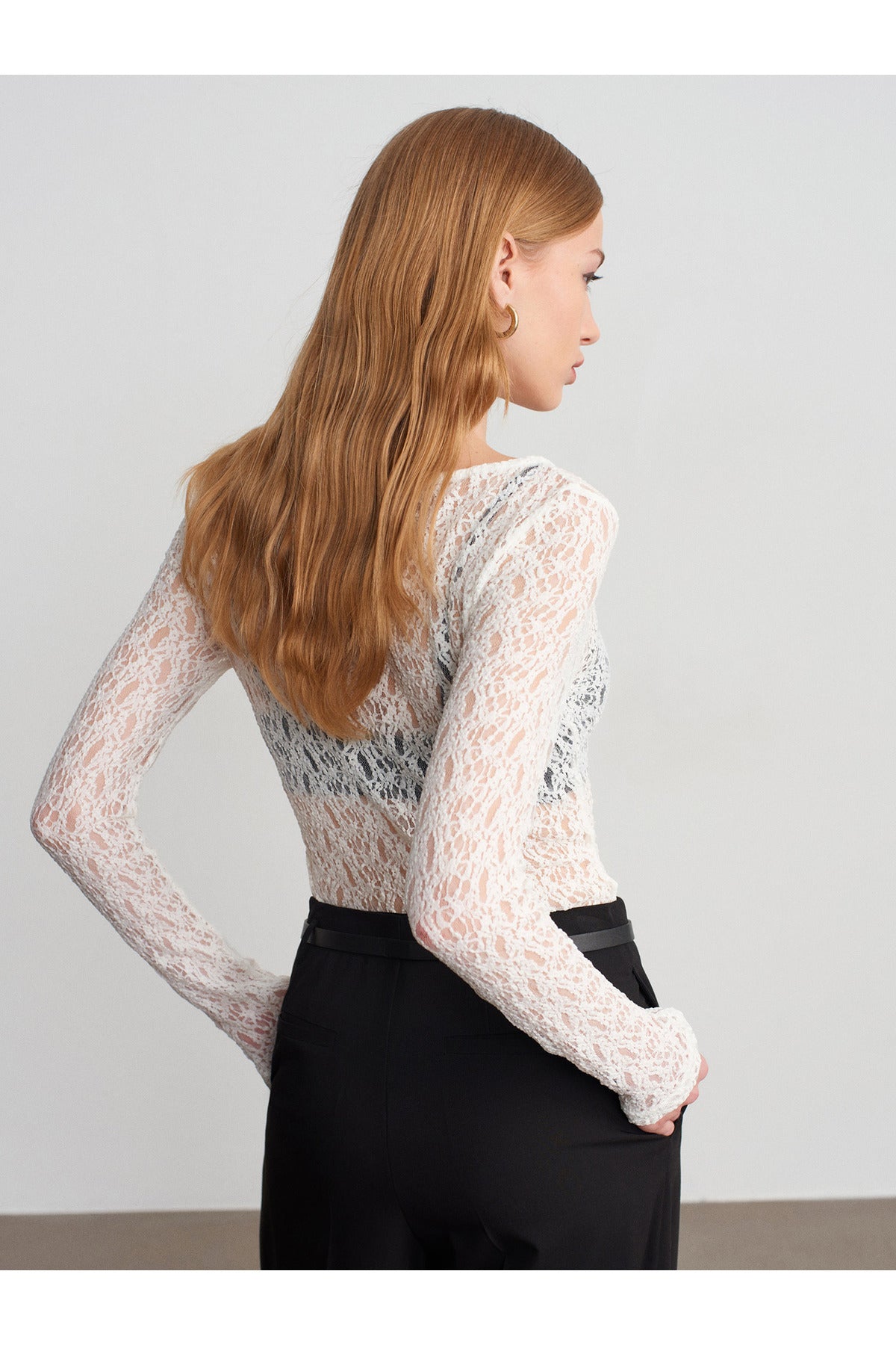 32763 Kayık Yaka Dantel Top-Ekru - Ekru