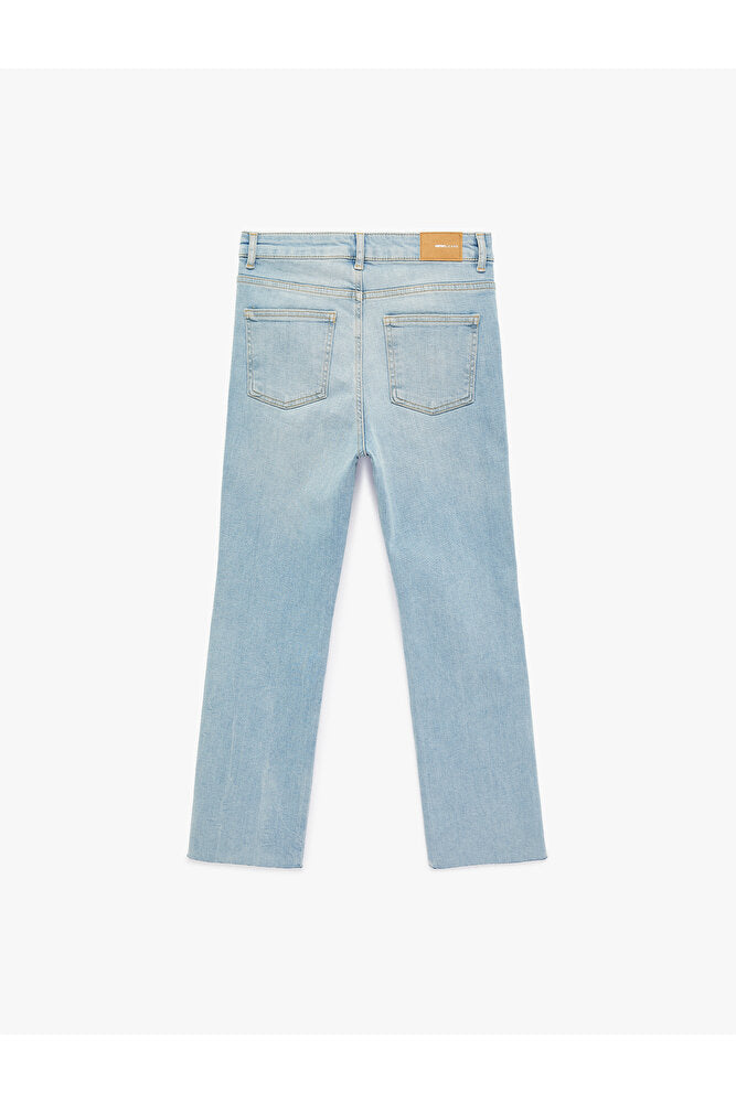 Normal Bel Dar Kesim Düğmeli Pamuklu İspanyol Paça Denim Pantolon - Flare Jeans