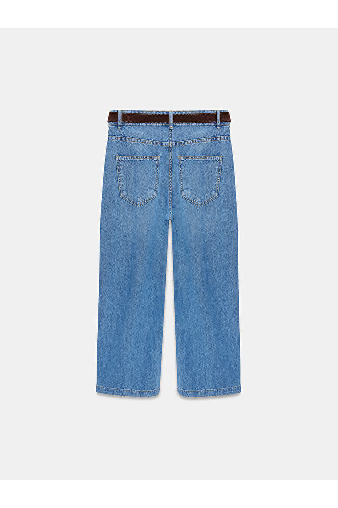 72298 Kemerli Geniş Paça Jean-Mavi
