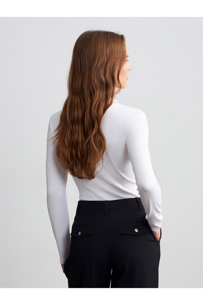 32671 Düğme Detaylı Polo Yaka Top-Açık Kahve