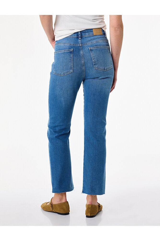 Normal Bel Dar Kesim Düğmeli Pamuklu İspanyol Paça Denim Pantolon - Flare Jeans