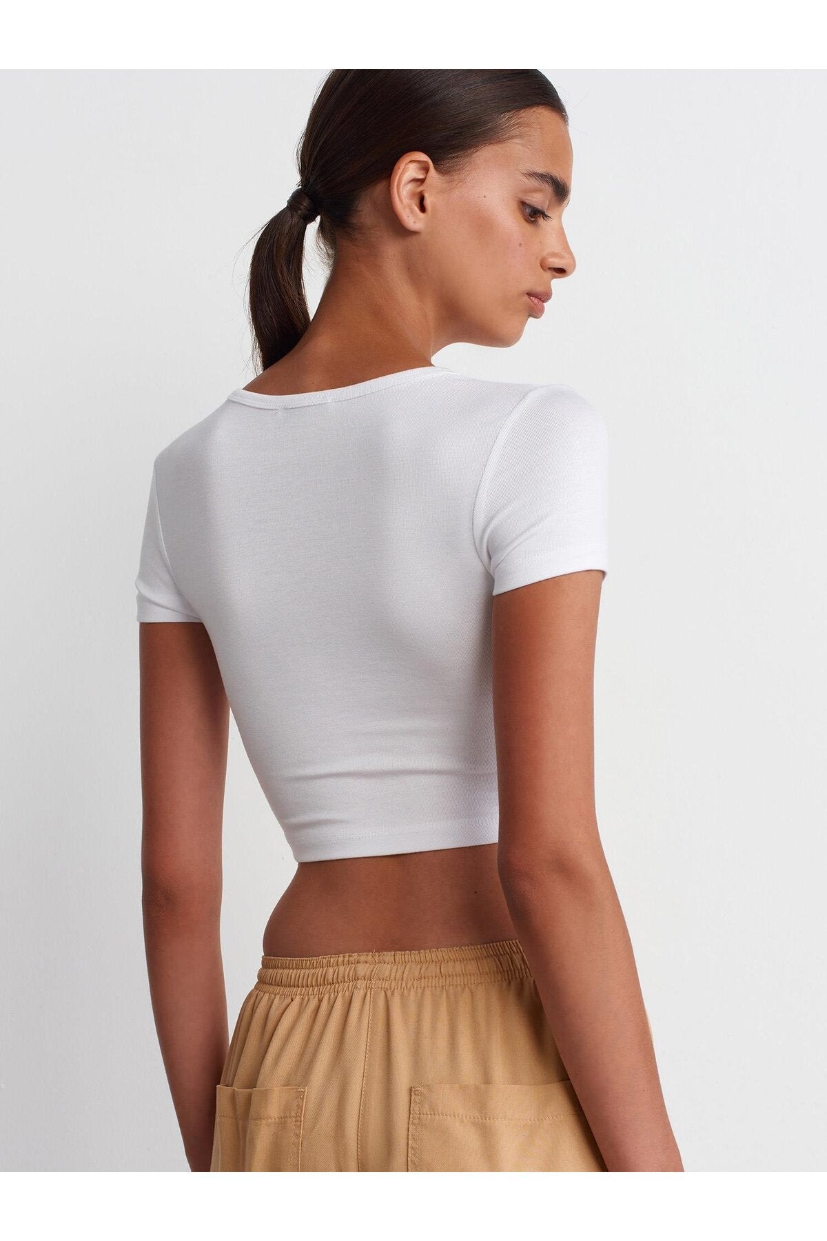 31104 Modal Crop Top-Siyah - Beyaz